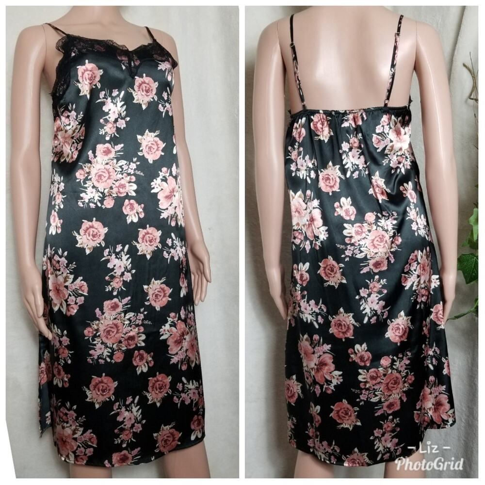 Lined Floral Slip Midi Dress With Lace Accent Whimsigoth Fairy Goth